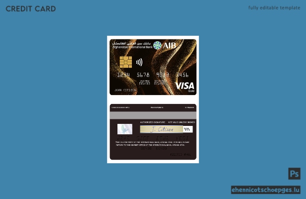 Beispielvorschau der Visa Gold Kreditkarte der Afghanistan International Bank